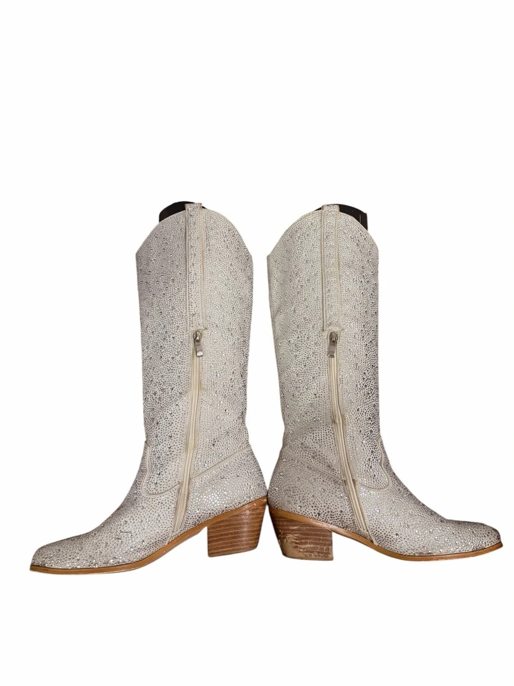 Rhinestone Tall Silver Mid-Calf Boots & Rhinestone Purse Women's 8